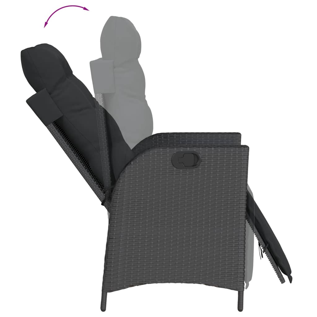 7 részes fekete polyrattan kerti étkezőgarnitúra párnával 7