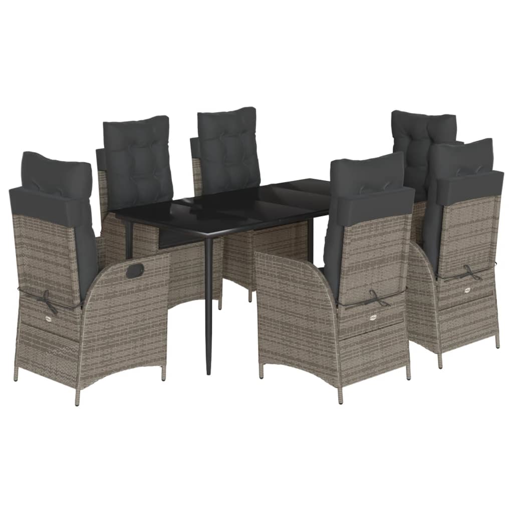 7 részes szürke polyrattan kerti étkezőgarnitúra párnával 2