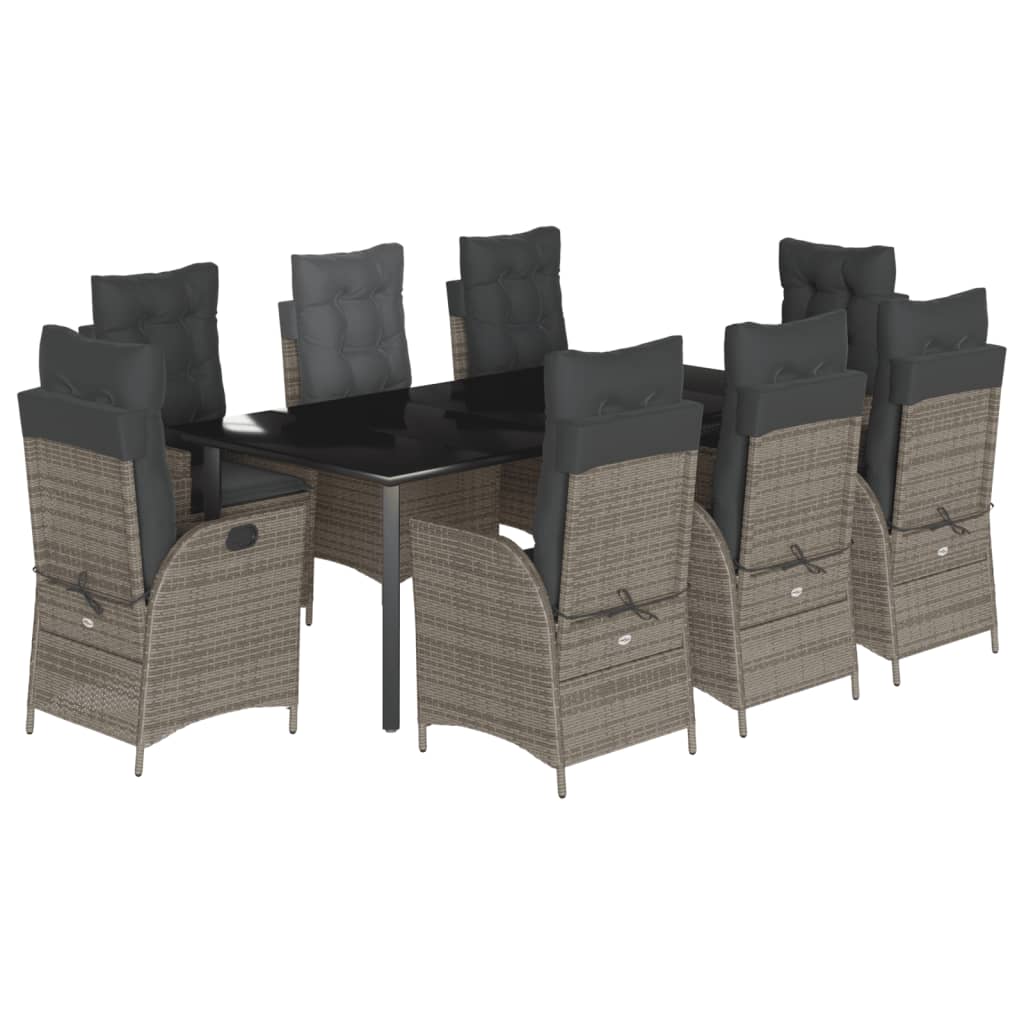 9 részes szürke polyrattan kerti étkezőgarnitúra párnával 2