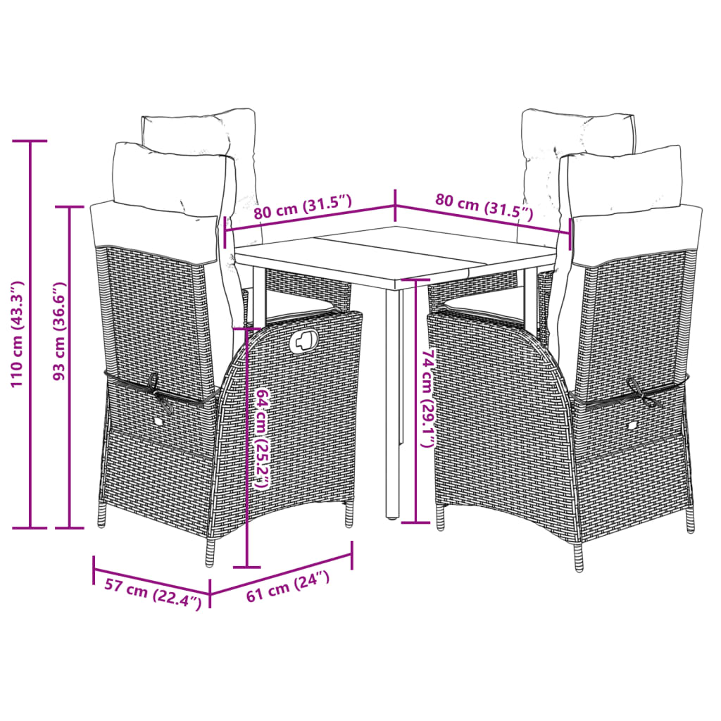 5részes világosszürke polyrattan kerti étkezőgarnitúra párnával 12