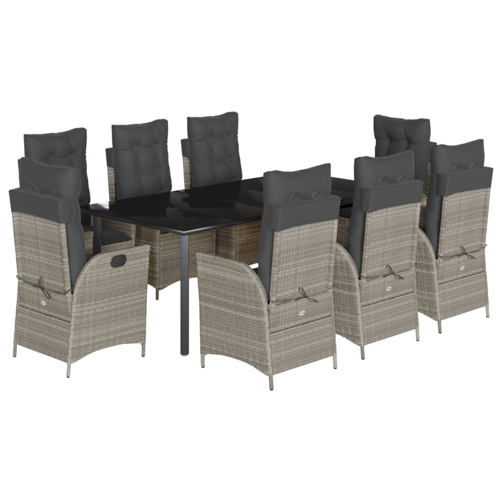 9részes világosszürke polyrattan kerti étkezőgarnitúra párnával 2