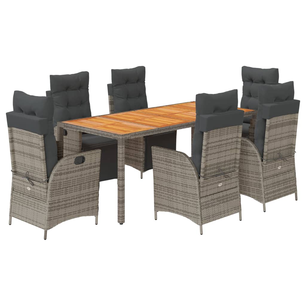 7 részes szürke polyrattan kerti étkezőgarnitúra párnával 2