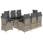 9 részes szürke polyrattan kerti étkezőgarnitúra párnával 2