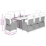 9 részes szürke polyrattan kerti étkezőgarnitúra párnával 9