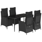 5 részes fekete polyrattan kerti étkezőgarnitúra párnákkal 2
