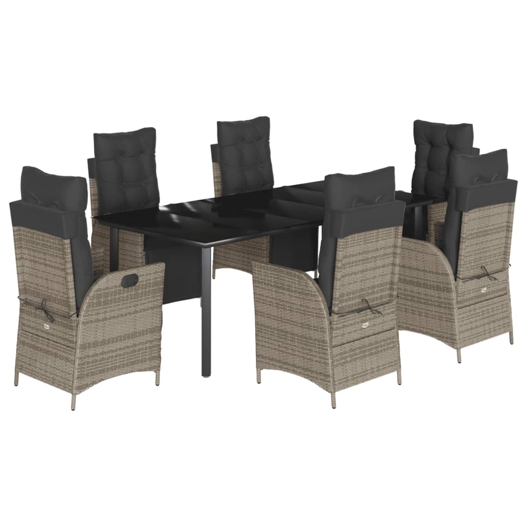 7 részes szürke polyrattan kerti étkezőgarnitúra párnával 2