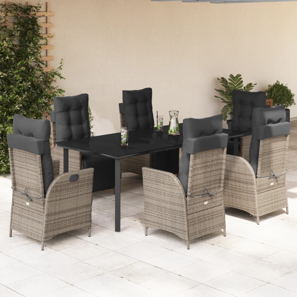 7 részes szürke polyrattan kerti étkezőgarnitúra párnával