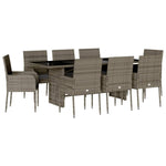 9 részes szürke polyrattan kerti étkezőgarnitúra párnával 2