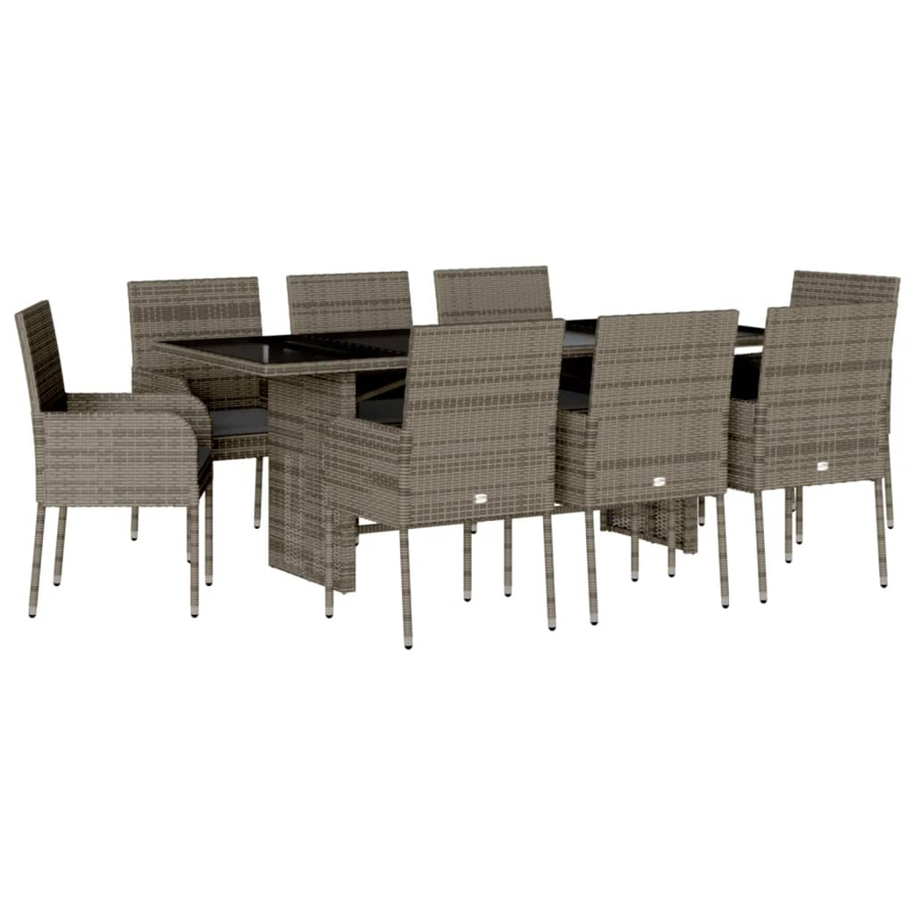 9 részes szürke polyrattan kerti étkezőgarnitúra párnával 2