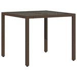 Barna polyrattan üveglapos kerti asztal 90 x 90 x 75 cm 2