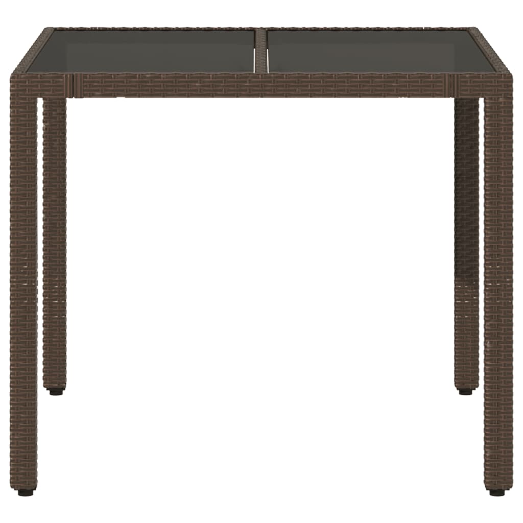 Barna polyrattan üveglapos kerti asztal 90 x 90 x 75 cm 4