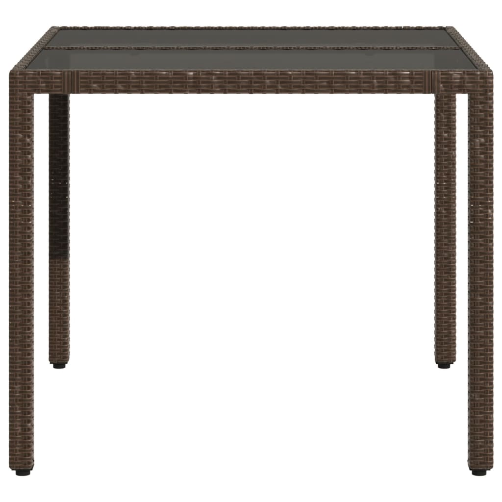 Barna polyrattan üveglapos kerti asztal 90 x 90 x 75 cm 5