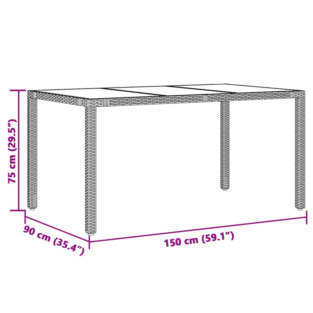 Szürke polyrattan üveglapos kerti asztal 150 x 90 x 75 cm 11