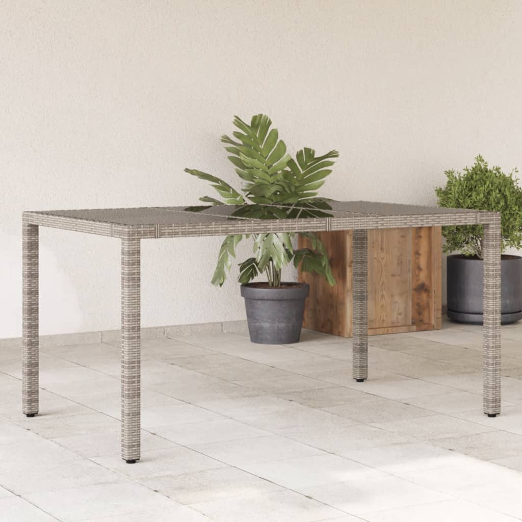Szürke polyrattan üveglapos kerti asztal 150 x 90 x 75 cm