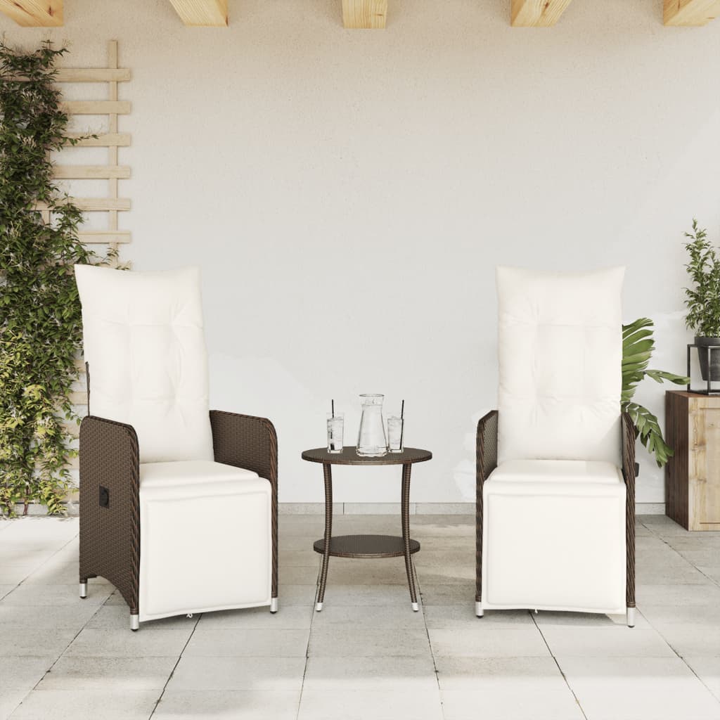 2 db barna polyrattan dönthető kerti szék asztallal 3
