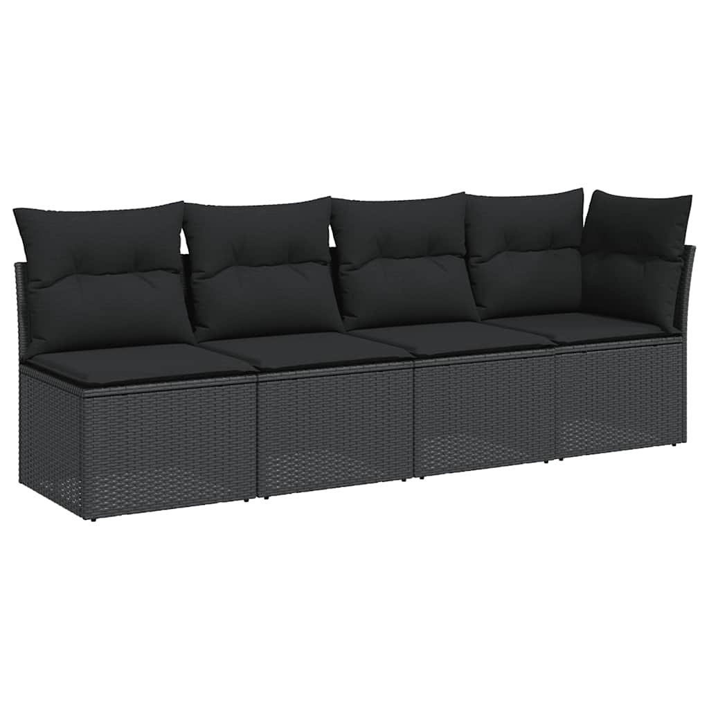 4 személyes fekete polyrattan kerti kanapé párnákkal 2