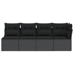4 személyes fekete polyrattan kerti kanapé párnákkal 4