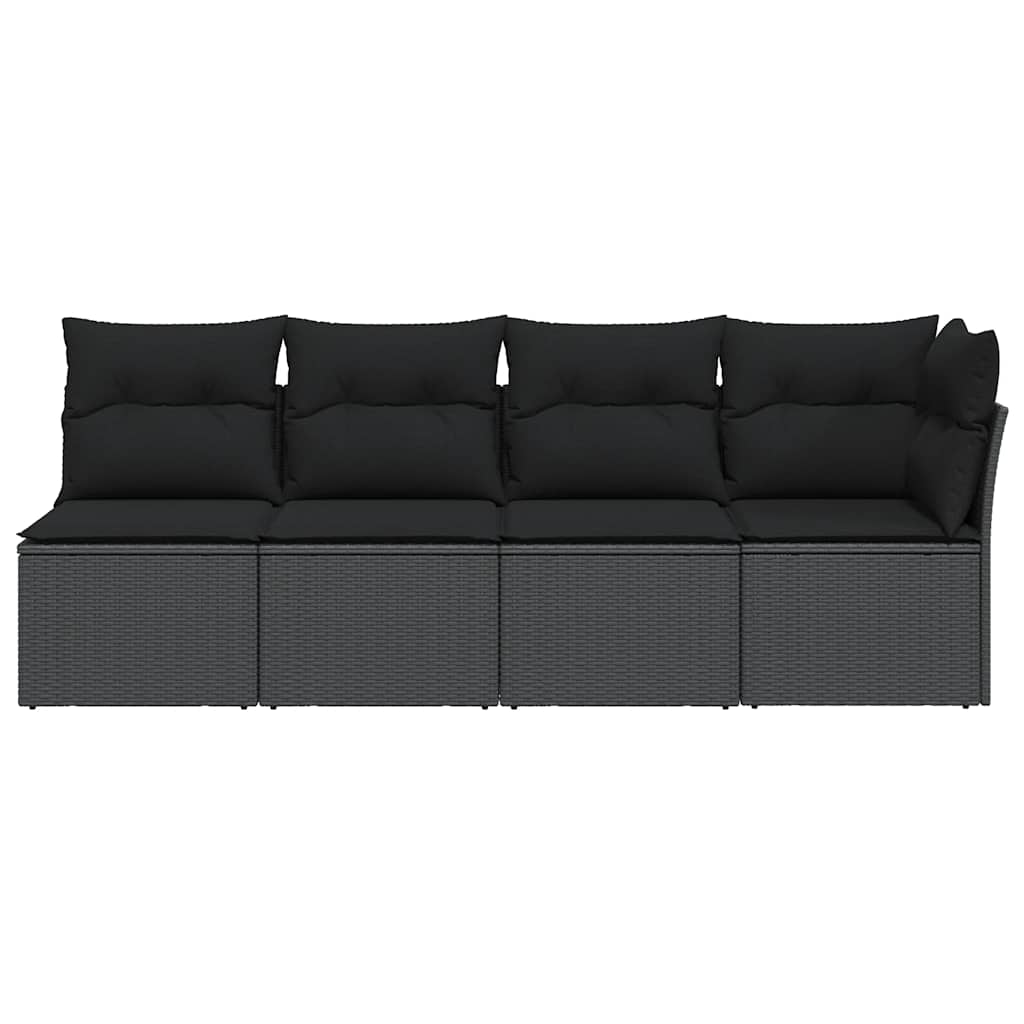 4 személyes fekete polyrattan kerti kanapé párnákkal 4