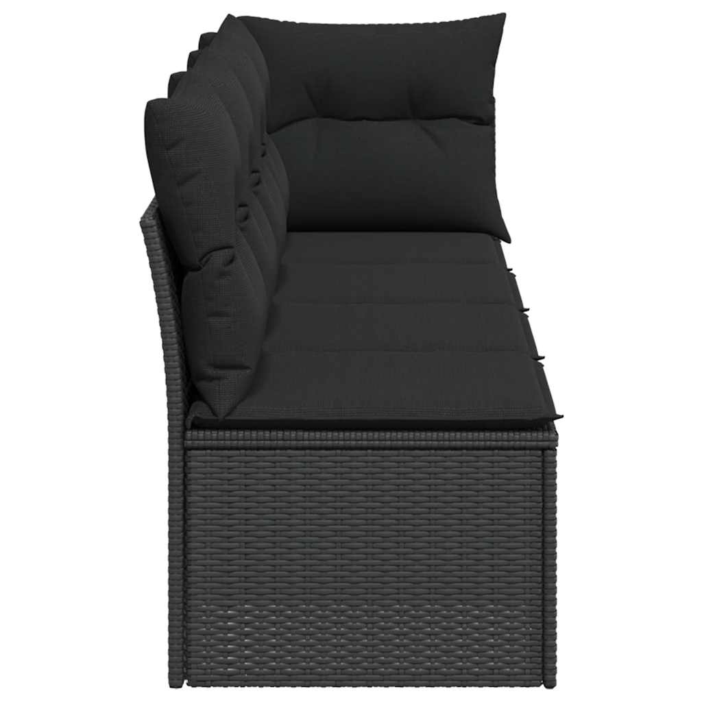 4 személyes fekete polyrattan kerti kanapé párnákkal 5