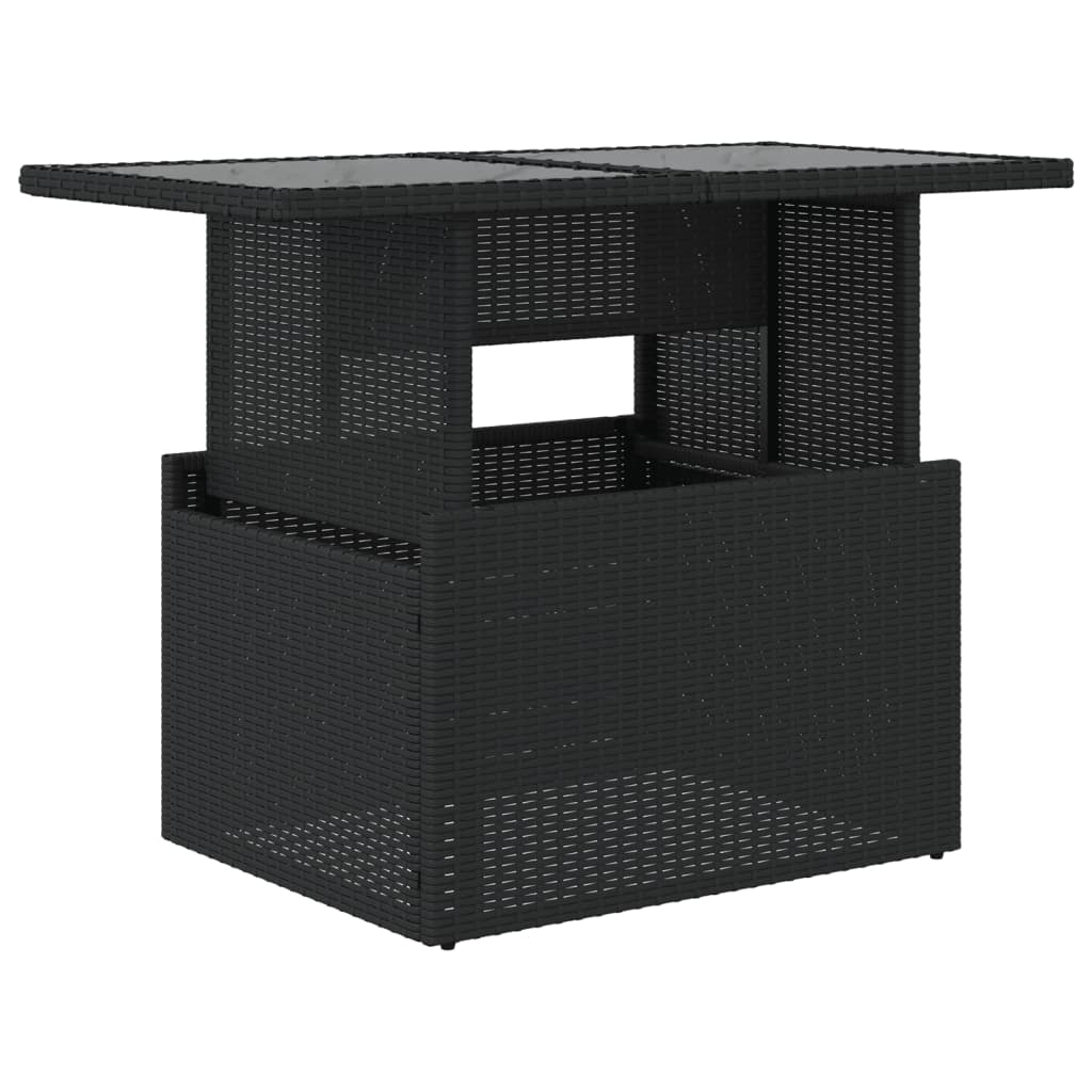 Fekete polyrattan üveglapos kerti asztal 100 x 55 x 73 cm 2