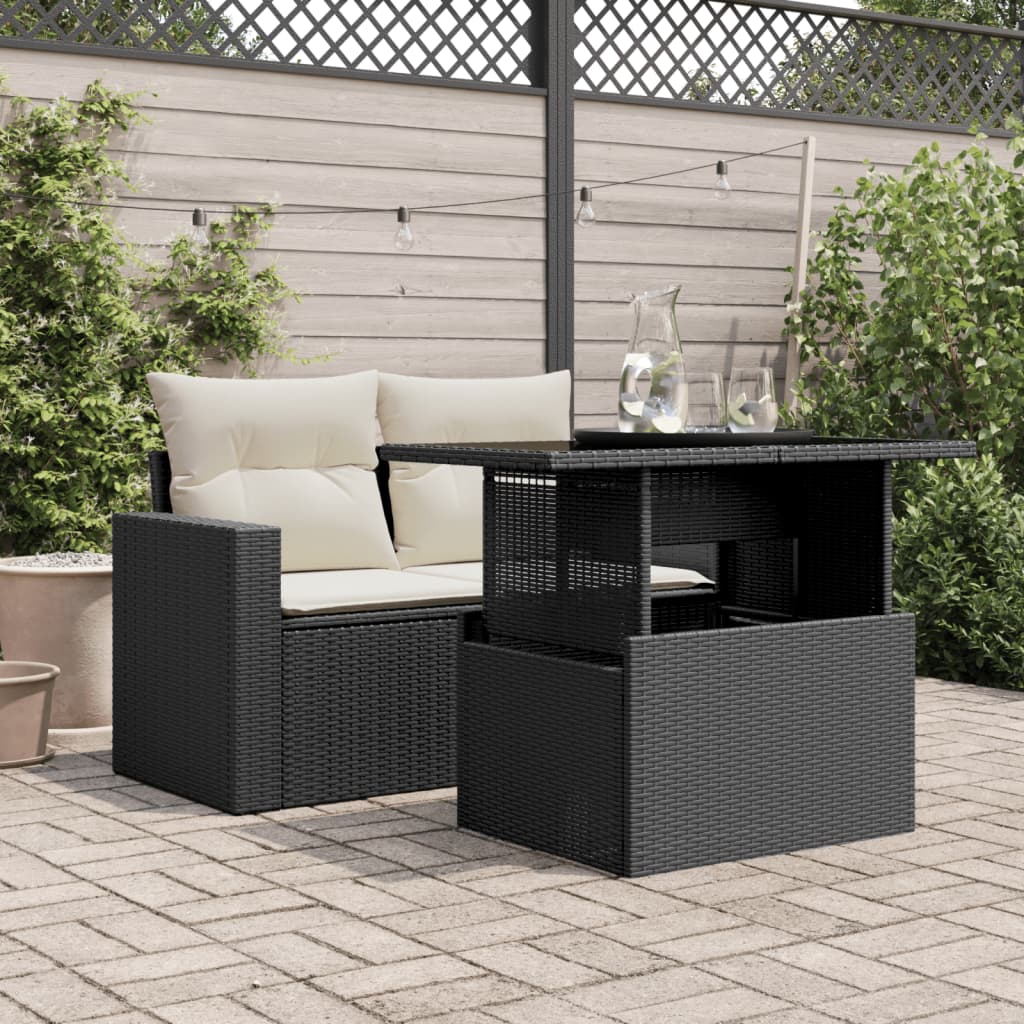 Fekete polyrattan üveglapos kerti asztal 100 x 55 x 73 cm 3