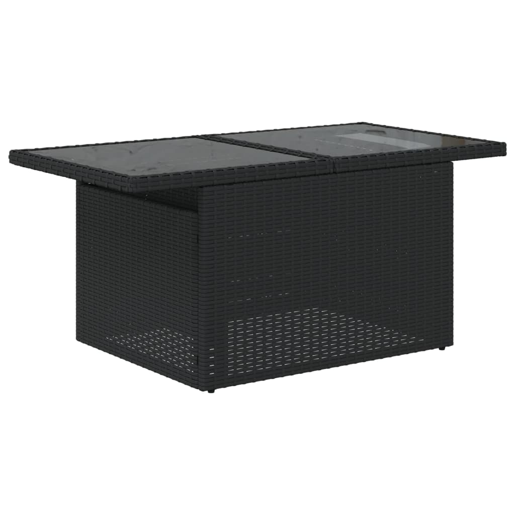 Fekete polyrattan üveglapos kerti asztal 100 x 55 x 73 cm 4