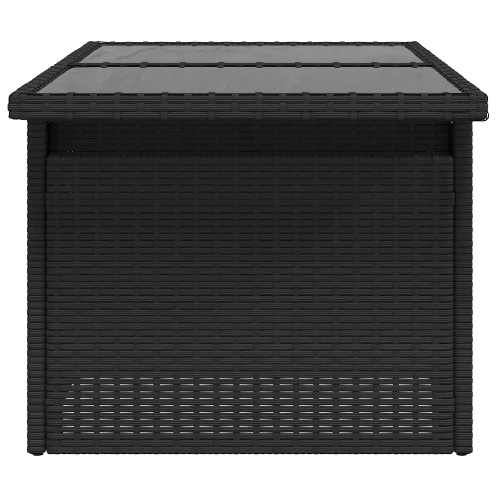 Fekete polyrattan üveglapos kerti asztal 100 x 55 x 73 cm 6