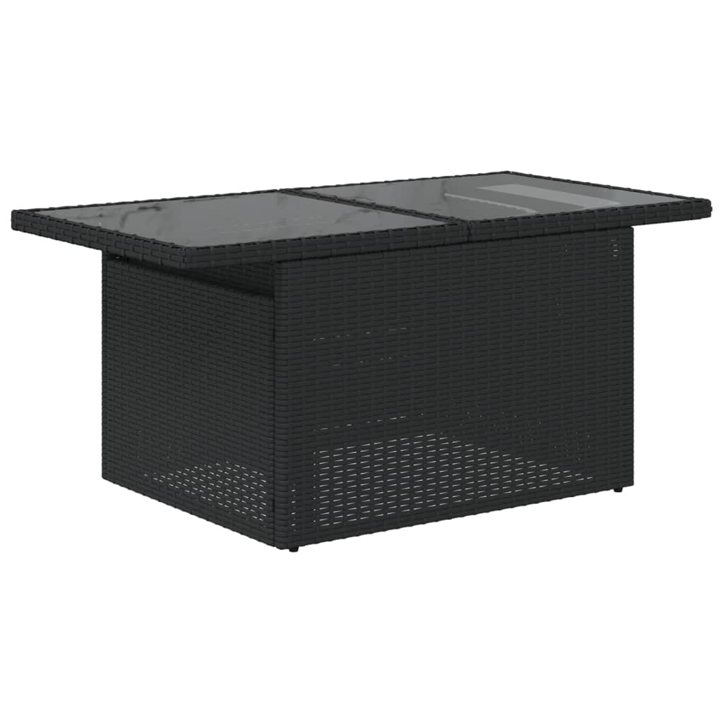 Fekete polyrattan üveglapos kerti asztal 100 x 55 x 73 cm 7