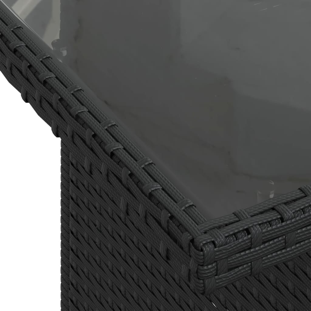 Fekete polyrattan üveglapos kerti asztal 100 x 55 x 73 cm 10
