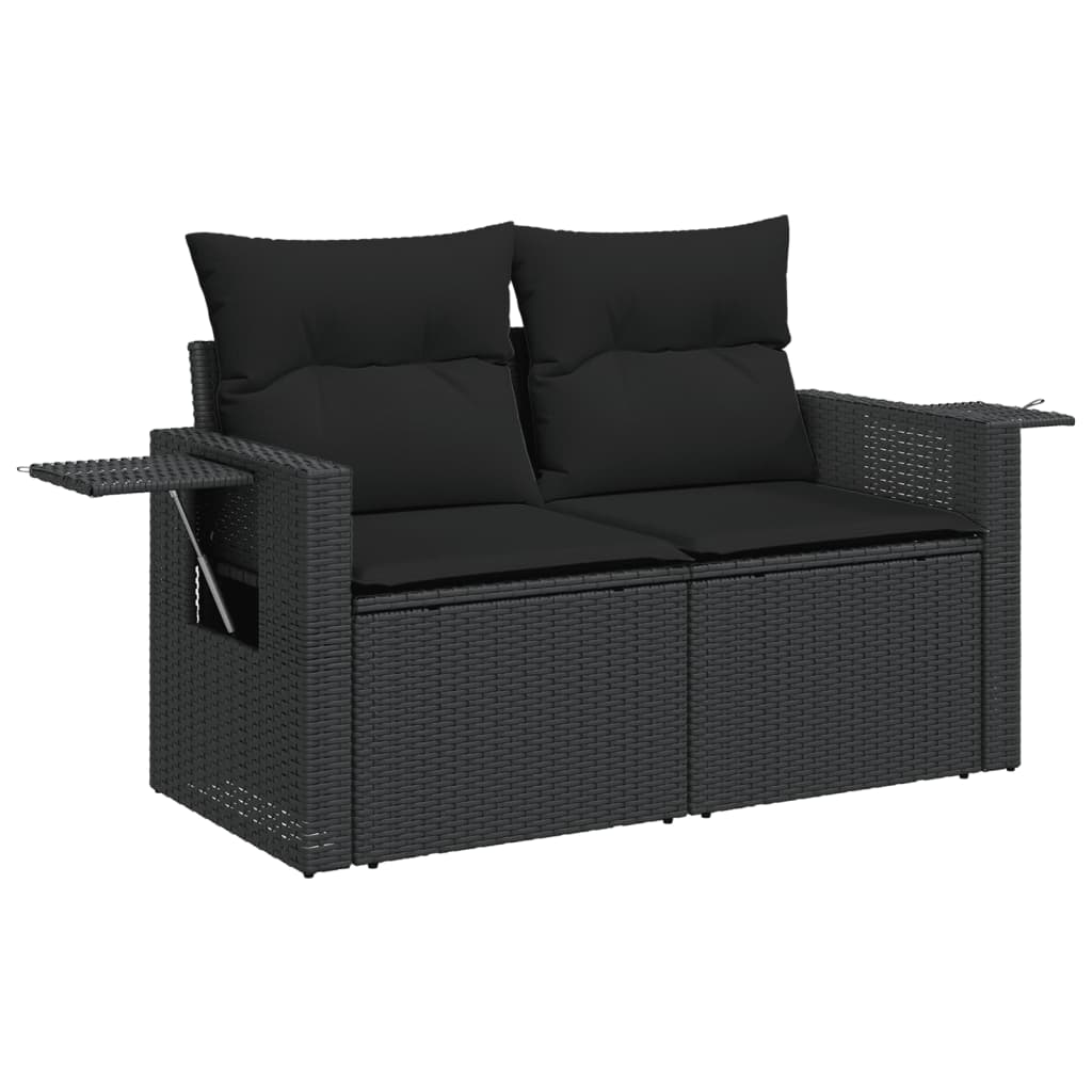 2 személyes fekete polyrattan kerti kanapé párnával 2