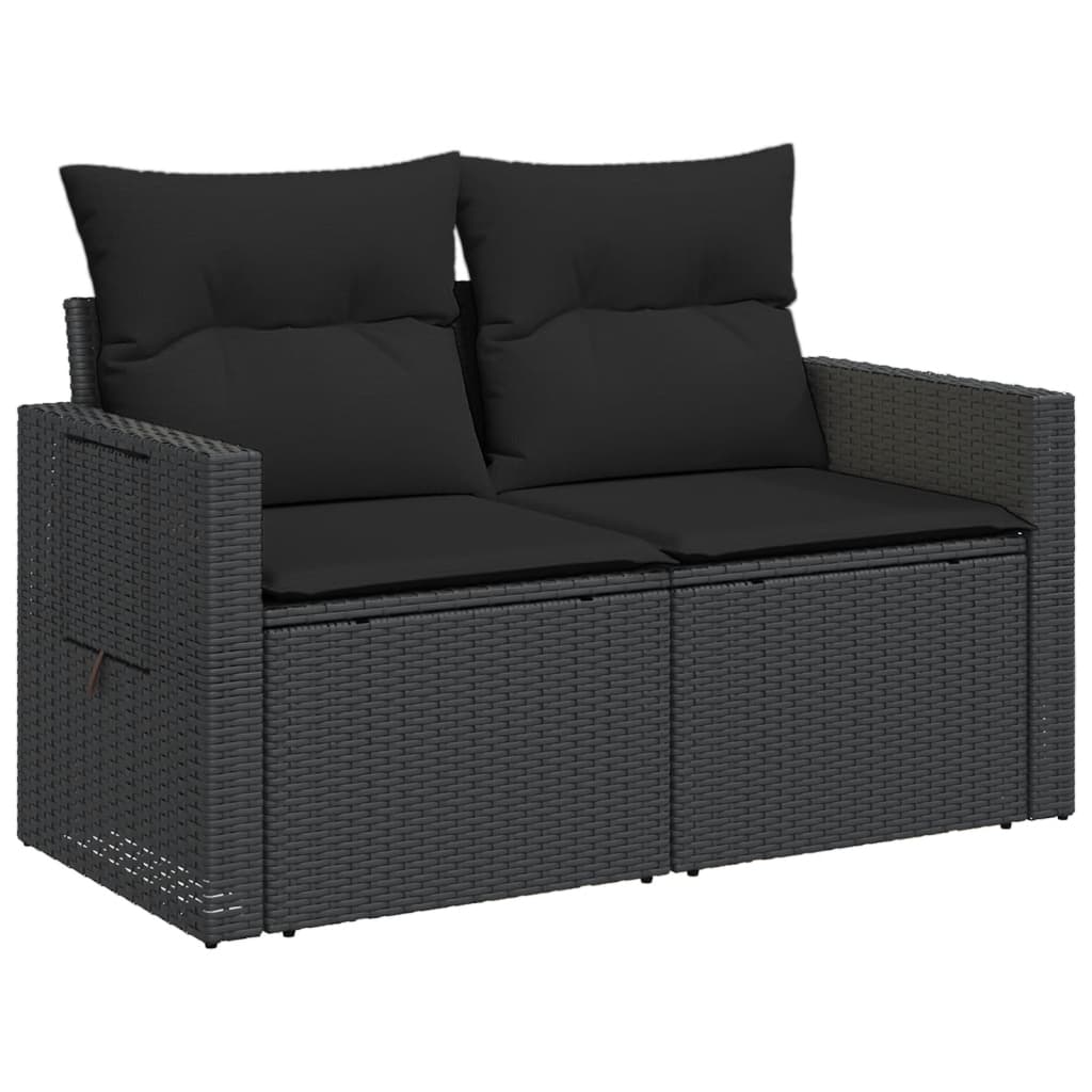 2 személyes fekete polyrattan kerti kanapé párnával 4