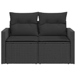 2 személyes fekete polyrattan kerti kanapé párnával 5