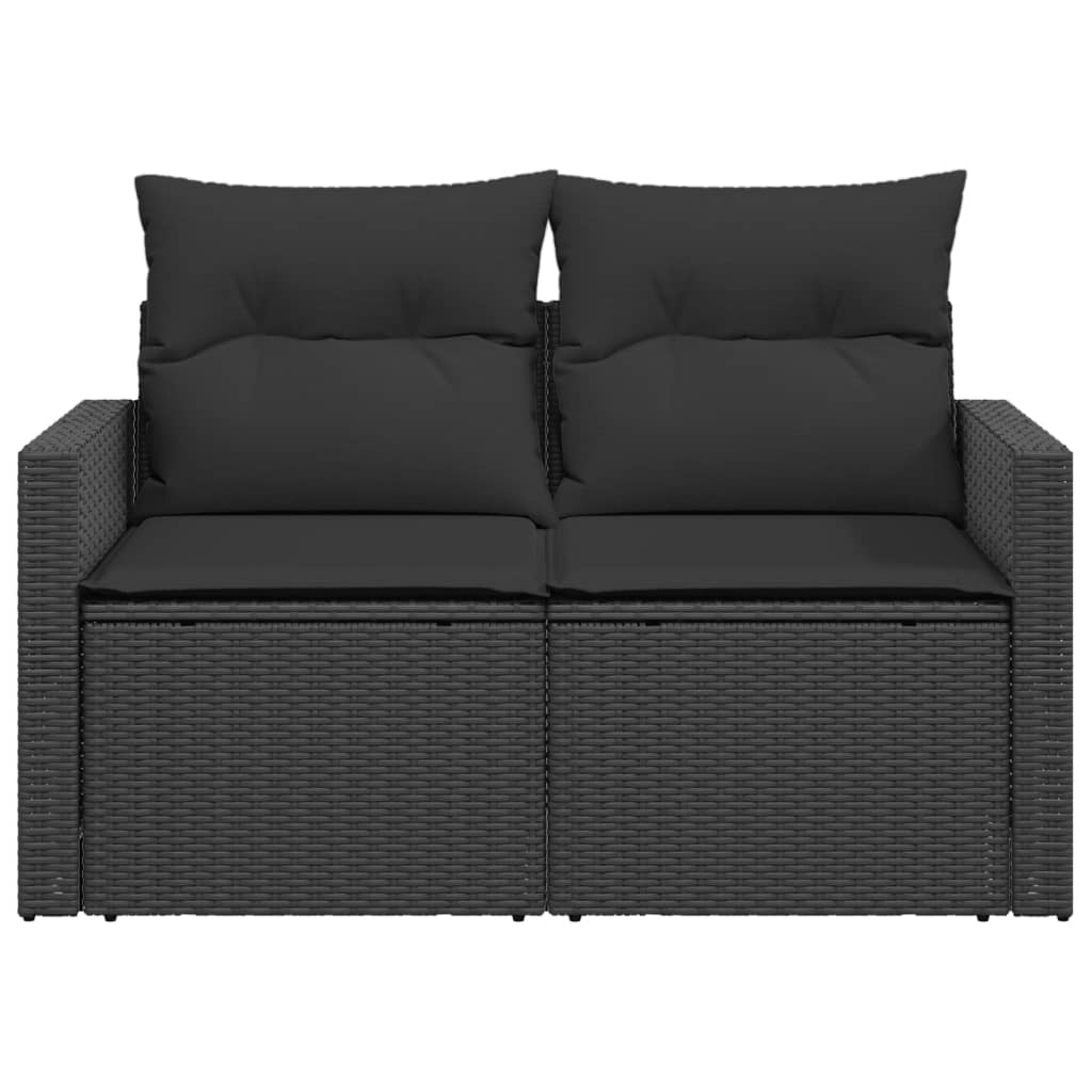2 személyes fekete polyrattan kerti kanapé párnával 5