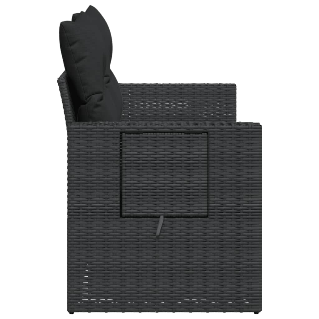2 személyes fekete polyrattan kerti kanapé párnával 6