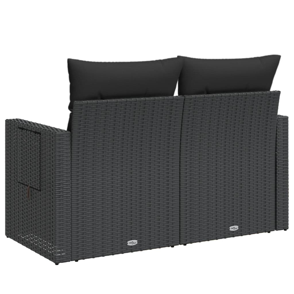 2 személyes fekete polyrattan kerti kanapé párnával 7