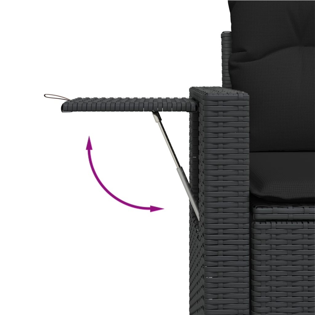 2 személyes fekete polyrattan kerti kanapé párnával 8