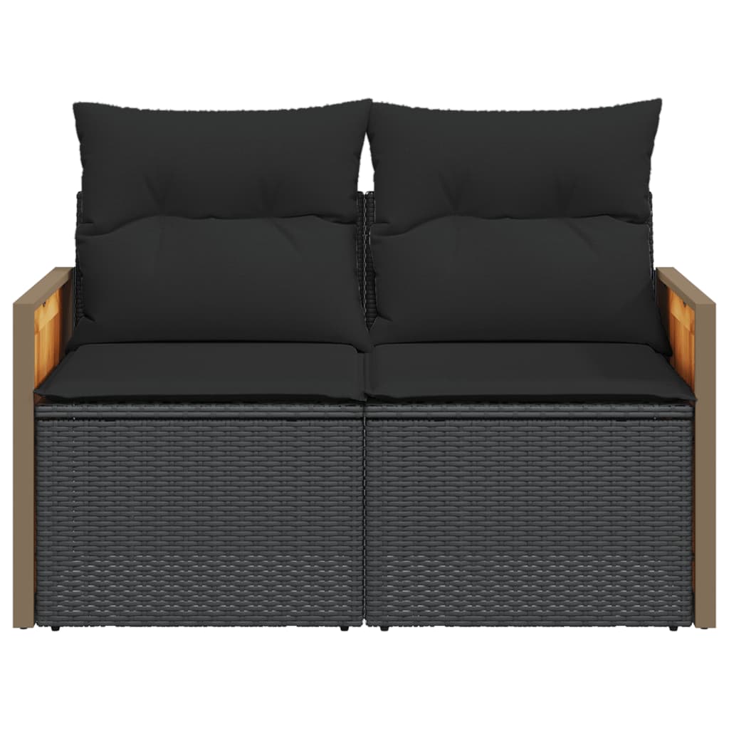 2 személyes fekete polyrattan kerti kanapé párnával 4