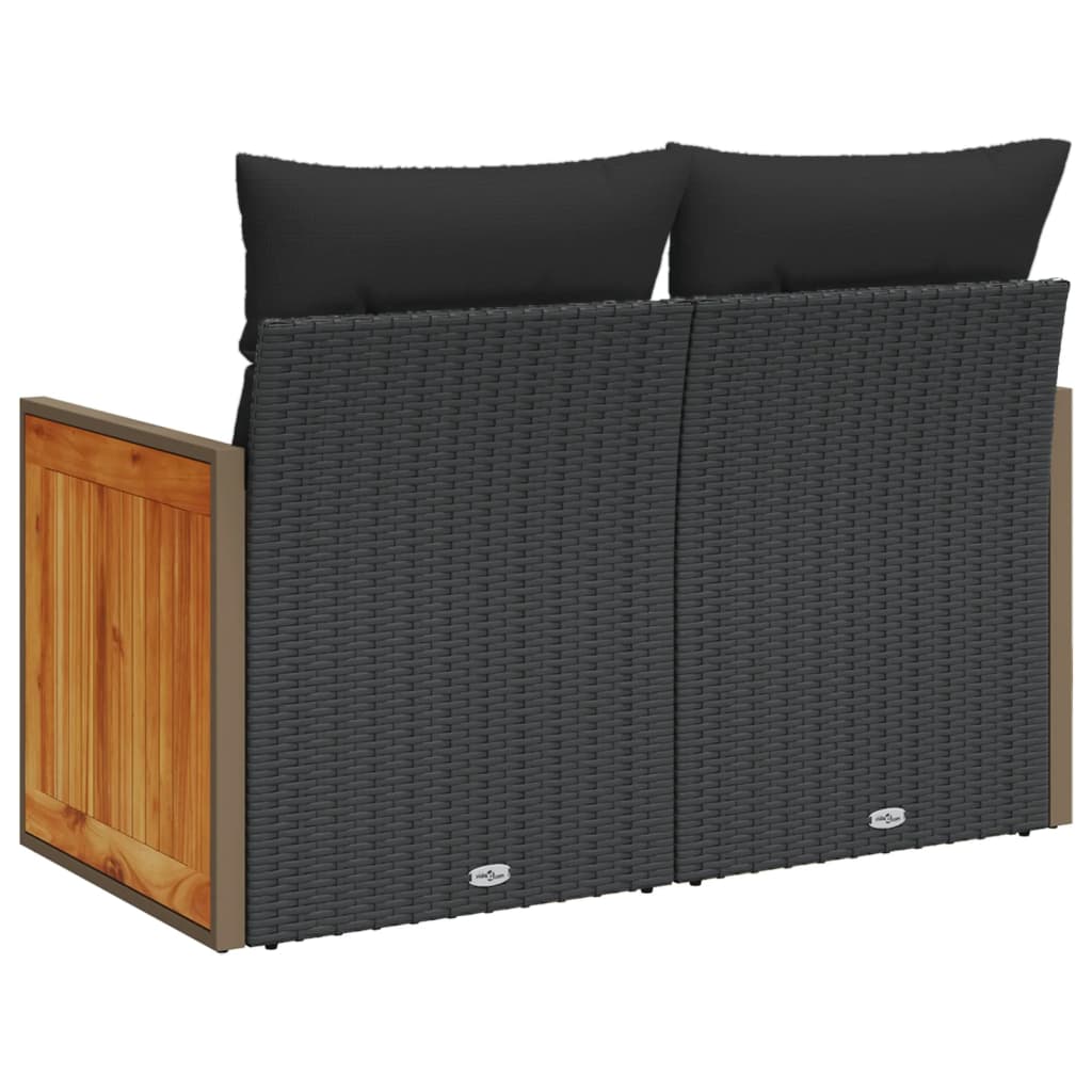 2 személyes fekete polyrattan kerti kanapé párnával 6