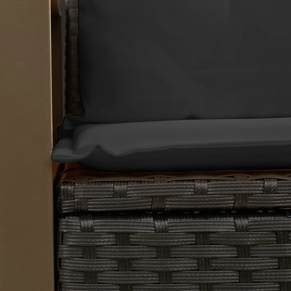 2 személyes fekete polyrattan kerti kanapé párnával 7