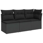 3 személyes fekete polyrattan kerti kanapé párnákkal 2