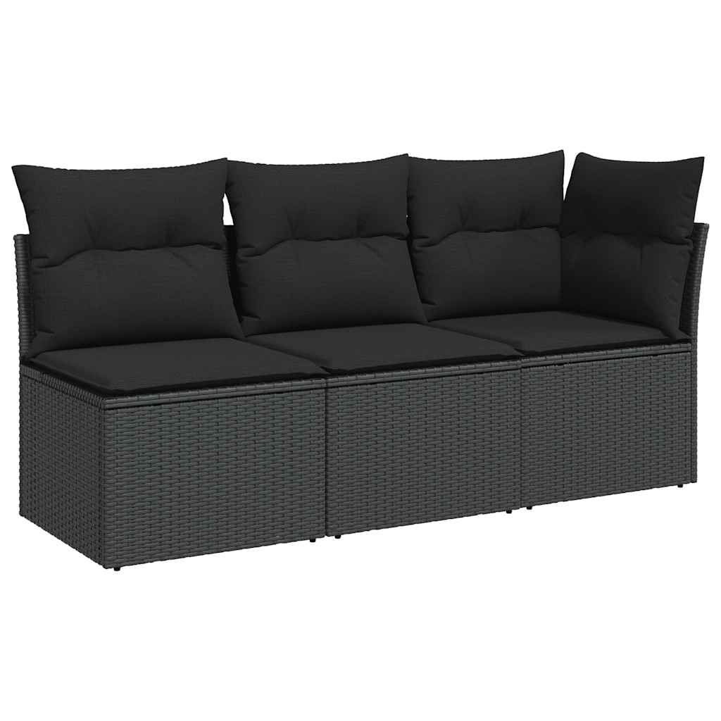 3 személyes fekete polyrattan kerti kanapé párnákkal 2