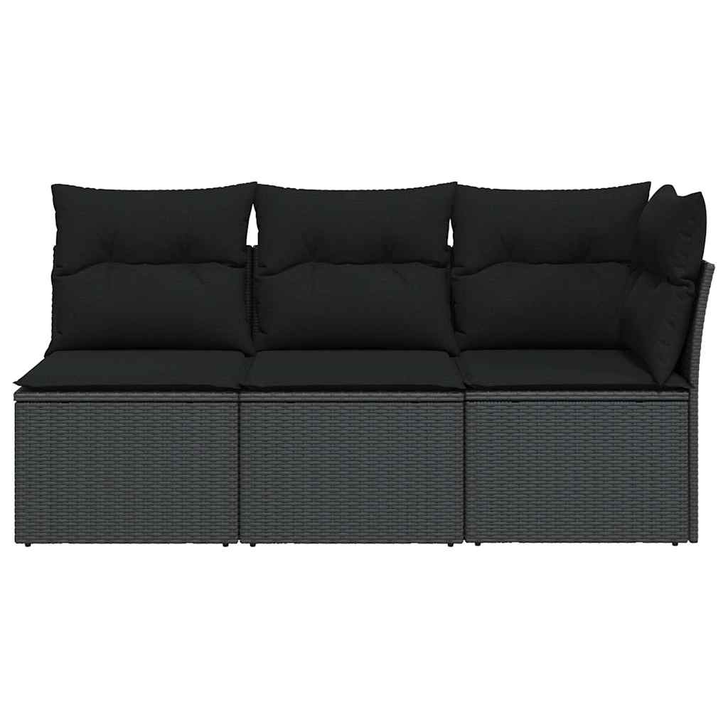 3 személyes fekete polyrattan kerti kanapé párnákkal 4