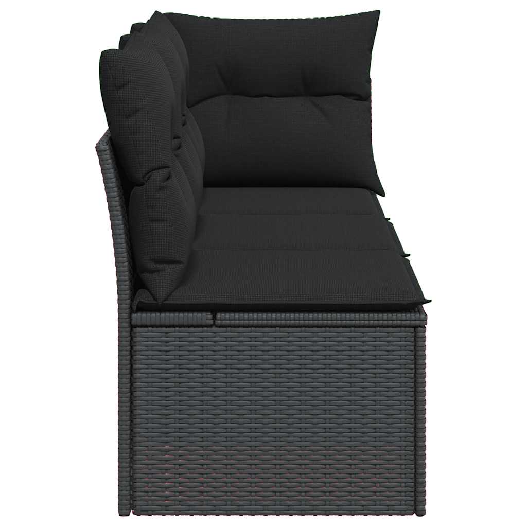 3 személyes fekete polyrattan kerti kanapé párnákkal 5
