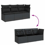 3 személyes fekete polyrattan kerti kanapé párnákkal 7