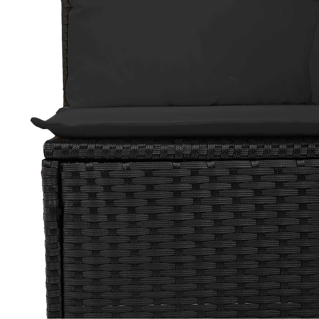 3 személyes fekete polyrattan kerti kanapé párnákkal 8