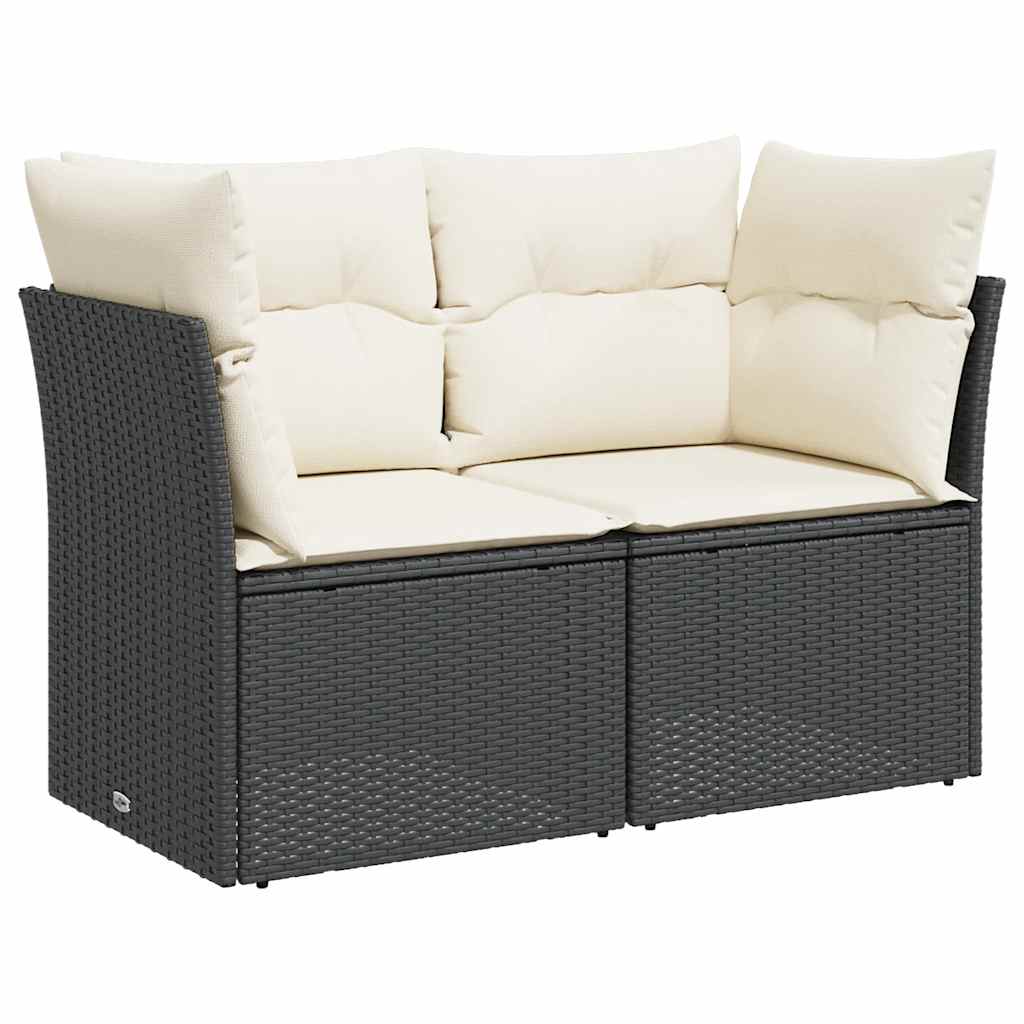 2 személyes fekete polyrattan kerti kanapé párnával 2