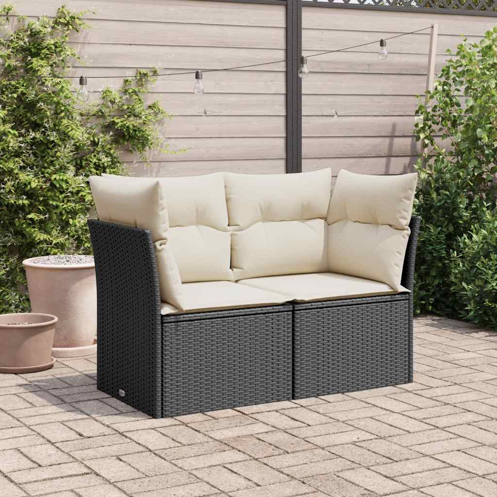 2 személyes fekete polyrattan kerti kanapé párnával 3
