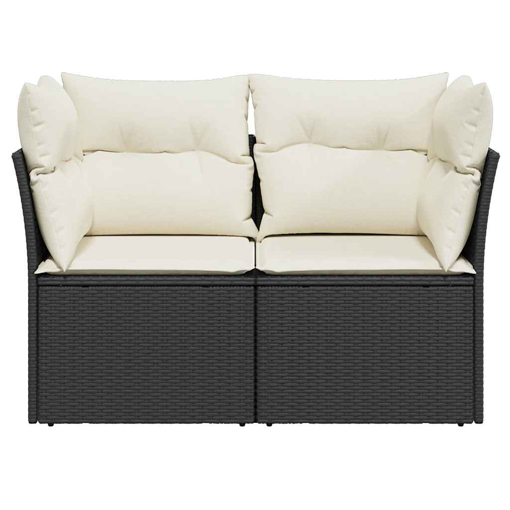 2 személyes fekete polyrattan kerti kanapé párnával 4
