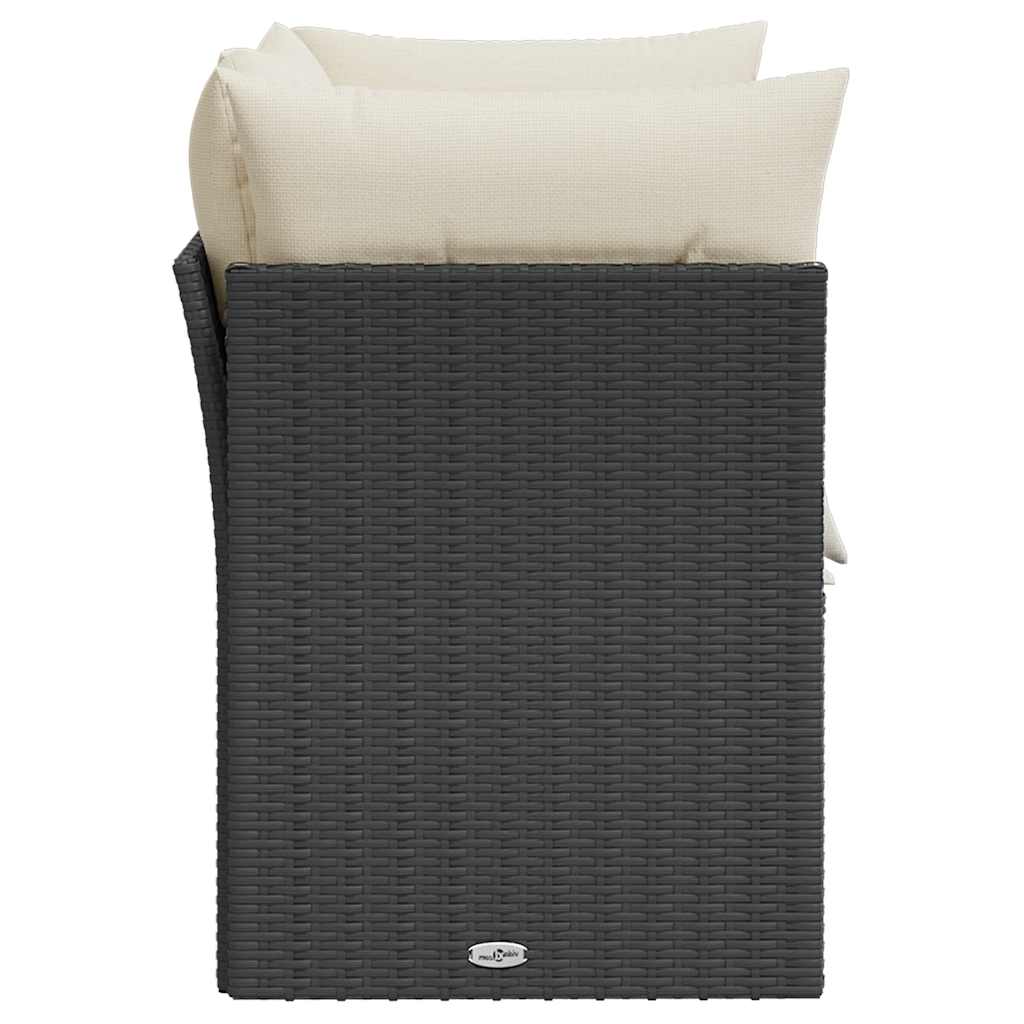 2 személyes fekete polyrattan kerti kanapé párnával 5