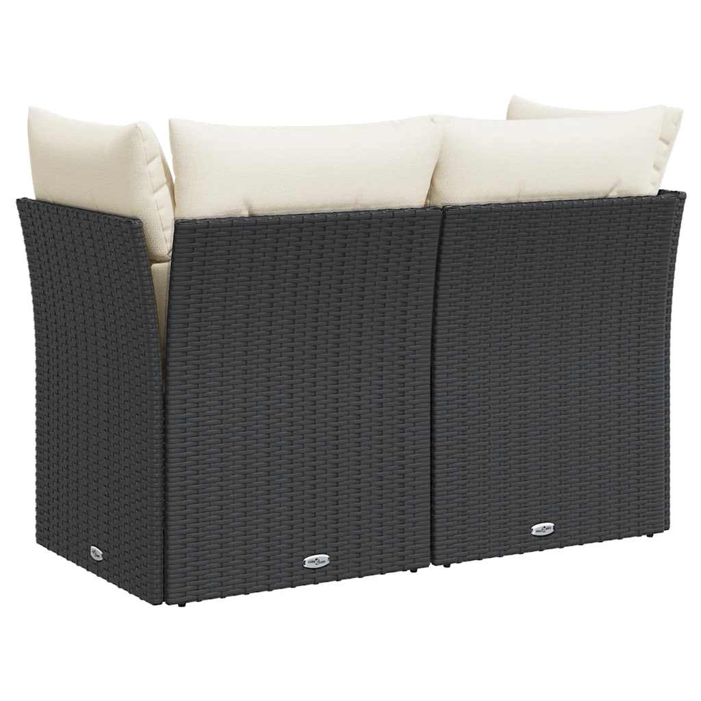 2 személyes fekete polyrattan kerti kanapé párnával 6